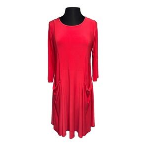 New Sun Kim Palm Beach Tina Midi Dress A-Line Swing Size Small Red Pockets‎
